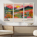 Yayoi Kusama Landscape Canvas Print, Vibrant Floral Mountain Art Print, Framed Botanical Wall Art -
