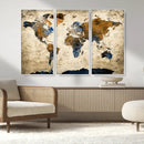 World Map Wall Art – Antique Style Blue and Brown Map Canvas