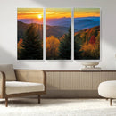 Golden Sunset Over Mountain Forest Canvas Wall Art Print -