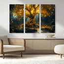 Golden Tree of Life Canvas Wall Art Print - Majestic Glowing