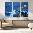 Stormy Ocean Pier Lights Canvas Wall Art Print - Large Moody by MyGreatCanvas | Canvas Wall Art Prints | Photo Prints & Wall Decor