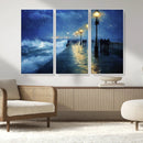 Abstract Stormy Ocean Pier Canvas Wall Art Print | Stormy