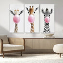 Bubblegum Animals Canvas Wall Art - Playful Giraffe and