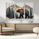 Rustic Grizzly 399 Bear and Mountain Wood Canvas Wall Art -
