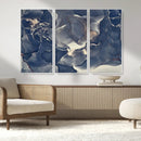 Large Abstract Blue and Gold Canvas Wall Art Fluid Ink