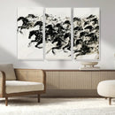Abstract Horse Wall Art Canvas Print - Dynamic Black Ink