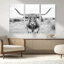 Highland Cow Wall Art Canvas Print – Black and White Western