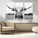 Highland Cow Wall Art Canvas Print – Black and White Western