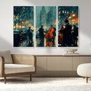 Urban Night Jazz Wall Art Canvas Print – Moody Rain-Soaked