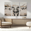 Texas Longhorn Wall Art Canvas Print – Framed Speckled Bull