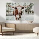 Texas Longhorn Wall Art Canvas Print – Framed Spotted Bull