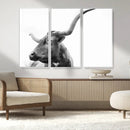 Longhorn Wall Art Canvas Print – Framed Monochrome Ranch Cow