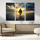 Jesus Walks Wall Art Canvas Print Framed Divine Sunset Art