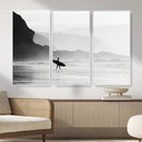 Surfer Beach Wall Art – Framed Black White Ocean Canvas by MyGreatCanvas | Canvas Wall Art Prints | Photo Prints & Wall Decor