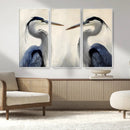 Blue Heron Pair Wall Art Canvas Print – Framed Coastal Bird