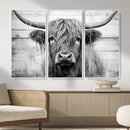 Black White Highland Cow Wall Art Canvas Print