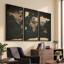 Vintage World Map Canvas Wall Art – Framed Travel Map for