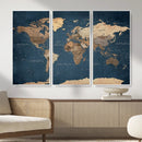 Navy Blue World Map Canvas Print – Framed Travel Map Wall by MyGreatCanvas | Canvas Wall Art Prints | Photo Prints & Wall Decor