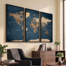 Navy Blue World Map Canvas Print – Framed Travel Map Wall