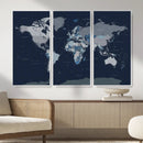 Blue Detailed World Map Wall Art Canvas Print, Modern Framed by MyGreatCanvas | Canvas Wall Art Prints | Photo Prints & Wall Decor