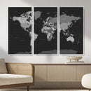 Black World Map Wall Art Canvas Print – Detailed Map of the by MyGreatCanvas | Canvas Wall Art Prints | Photo Prints & Wall Decor