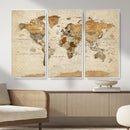 Rustic Vintage World Map Canvas Print – Framed Modern