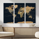 Vintage World Map Canvas on the Dark Background Wall Art