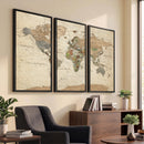 Vintage World Map Canvas Wall Art - Rustic Grunge Texture