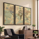 Vintage World Map Wall Art | Ready to Hang and Framed
