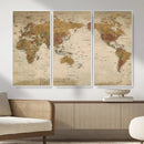 Vintage Detailed World Map Wall Art Canvas Print – Antique