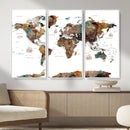 Watercolor World Map Canvas Print – Detailed Map of the