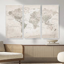 Antique Style World Map Canvas Print - Vintage Detailed