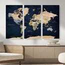 Minimalist World Map Canvas Wall Art - Watercolor Blue and