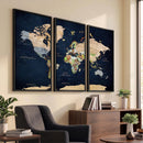 Minimalist World Map Canvas Wall Art - Watercolor Blue and