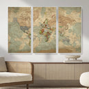 World Map Wall Art Canvas Print, Rustic Map Print, Framed