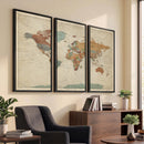 World Map Wall Art Canvas Print, Framed Rustic Atlas Art