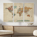 World Map Wall Art Canvas Print, Framed Rustic Atlas Art