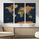 Modern World Map Canvas Print – Framed Detailed Map of the by MyGreatCanvas | Canvas Wall Art Prints | Photo Prints & Wall Decor
