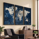 Large Blue World Map Wall Art Canvas Print for Home Office
