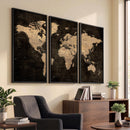 Brown World Map Canvas Print – Modern Travel Map Wall Art,