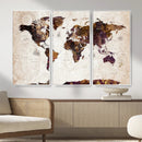 Blue Watercolor World Map Canvas Print – Framed Modern Wall