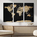 Beige World Map Canvas Wall Art Print, Minimal Black and