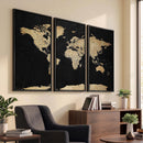 Beige World Map Canvas Wall Art Print, Minimal Black and