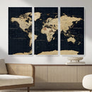 Dark World Map Canvas Wall Art Print, Minimal Black and Gold by MyGreatCanvas | Canvas Wall Art Prints | Photo Prints & Wall Decor