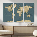 Minimal Vintage World Map Canvas Wall Art Print, Neutral