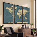 Minimal Vintage World Map Canvas Wall Art Print, Neutral
