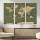 Large World Map Canvas Wall Art Print for Study Room Decor -