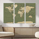 Vintage World Map Canvas Wall Art Print, Classic Global Map