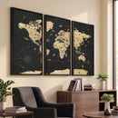 Vintage Blue and Brown World Map Canvas Wall Art – Framed