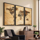 Navy Blue and Gold World Map Canvas Print – Framed Luxury